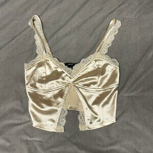 Cream Lace Trim Cropped Tank Top, Forever 21, Size XS